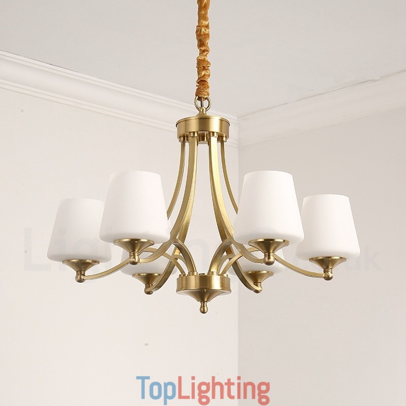 Pure Brass Large Luxurious Rustic Retro Vintage Brass Pendant Chandelier with Glass Shades