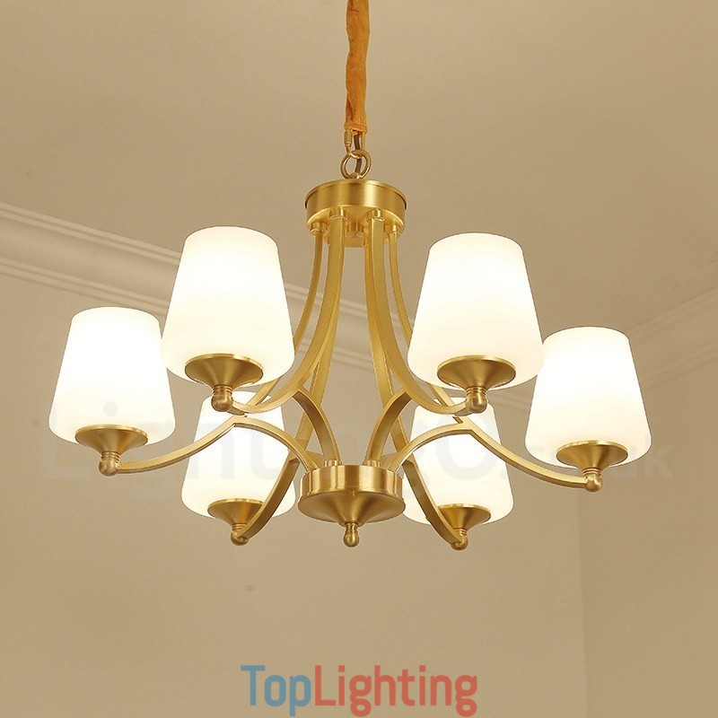 Pure Brass Large Luxurious Rustic Retro Vintage Brass Pendant Chandelier with Glass Shades