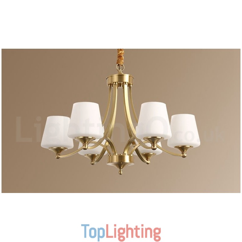 Pure Brass Large Luxurious Rustic Retro Vintage Brass Pendant Chandelier with Glass Shades