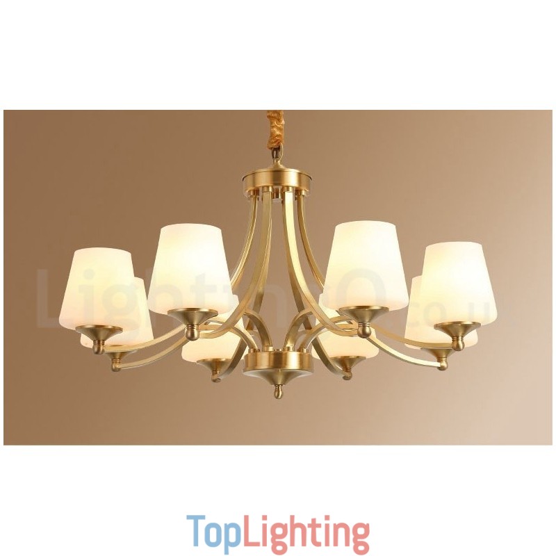 Pure Brass Large Luxurious Rustic Retro Vintage Brass Pendant Chandelier with Glass Shades