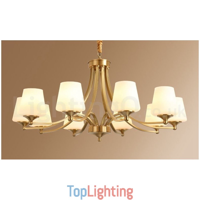 Pure Brass Large Luxurious Rustic Retro Vintage Brass Pendant Chandelier with Glass Shades