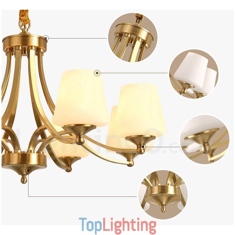 Pure Brass Large Luxurious Rustic Retro Vintage Brass Pendant Chandelier with Glass Shades