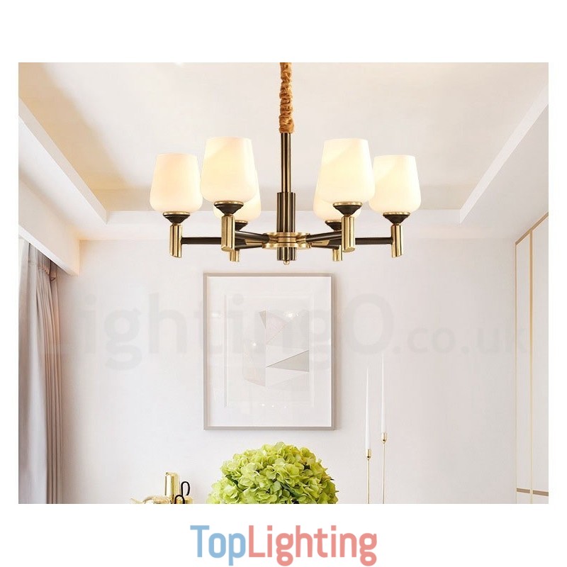 Pure Brass Large Luxurious Rustic Retro Vintage Brass Pendant Chandelier with Glass Shades