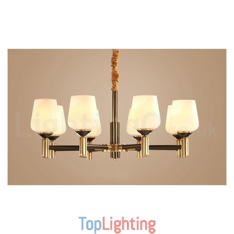 Pure Brass Large Luxurious Rustic Retro Vintage Brass Pendant Chandelier with Glass Shades