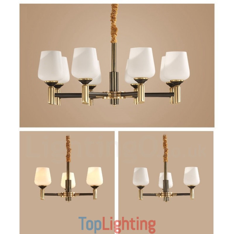 Pure Brass Large Luxurious Rustic Retro Vintage Brass Pendant Chandelier with Glass Shades