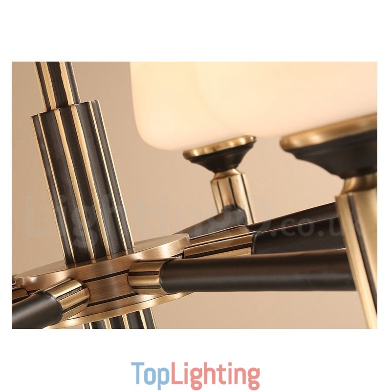 Pure Brass Large Luxurious Rustic Retro Vintage Brass Pendant Chandelier with Glass Shades