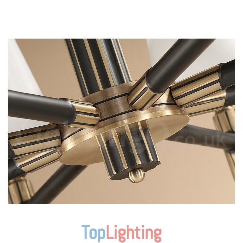 Pure Brass Large Luxurious Rustic Retro Vintage Brass Pendant Chandelier with Glass Shades