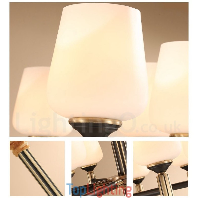 Pure Brass Large Luxurious Rustic Retro Vintage Brass Pendant Chandelier with Glass Shades