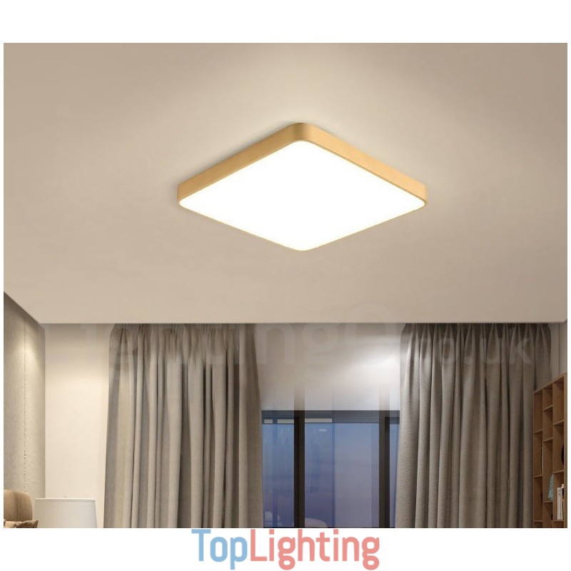 Ultra Thin Square Dimmable Modern Contemporary Nordic Style Flush Mount Brass Ceiling Lights with Acrylic Shade Also Can Be Used As Wall Light