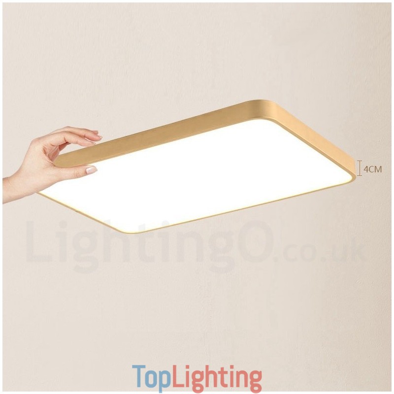 Ultra Thin Rectangle Dimmable Modern Contemporary Nordic Style Flush Mount Brass Ceiling Lights with Acrylic Shade Also Can Be Used As Wall Light
