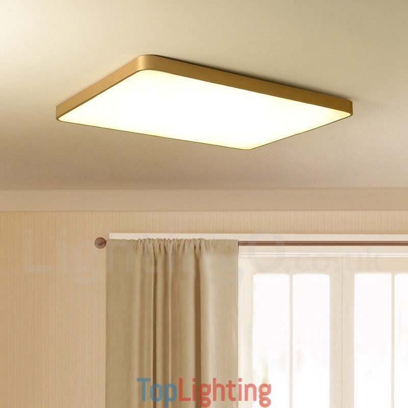 Ultra Thin Rectangle Dimmable Modern Contemporary Nordic Style Flush Mount Brass Ceiling Lights with Acrylic Shade Also Can Be Used As Wall Light