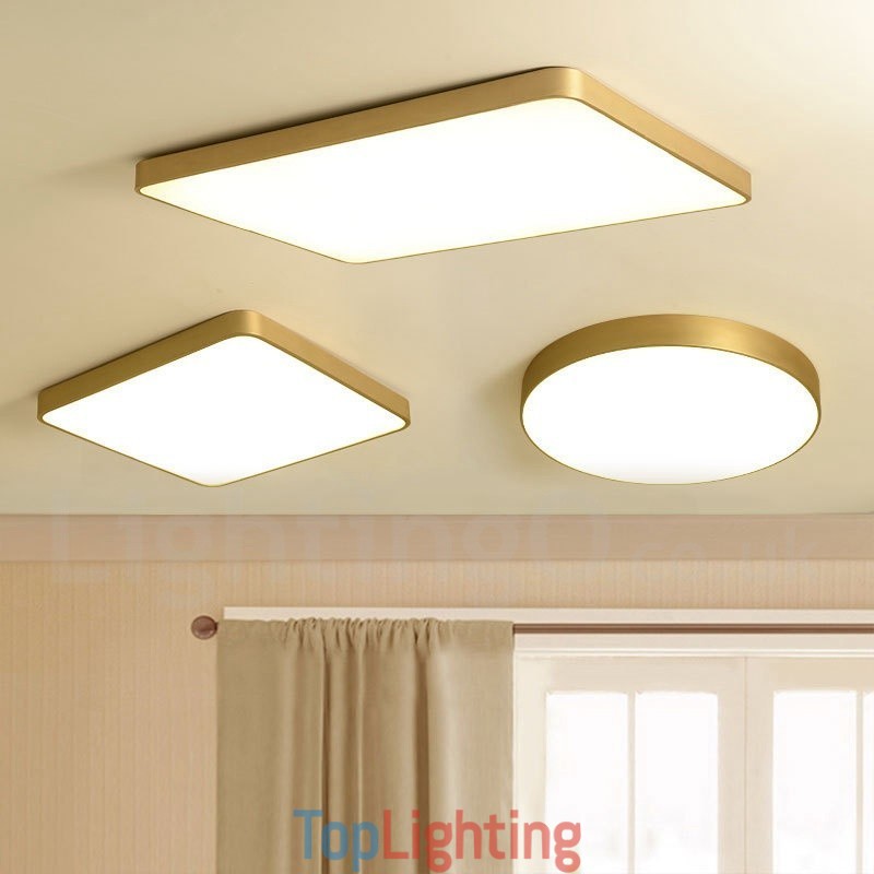 Ultra Thin Rectangle Dimmable Modern Contemporary Nordic Style Flush Mount Brass Ceiling Lights with Acrylic Shade Also Can Be Used As Wall Light