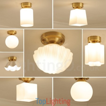 Pure Brass Rustic Lodge Nordic Style Flush Mount Ceiling Lights with Glass Shade Pure Brass Rustic Lodge Nordic Style Flush Mount Ceiling Lights with Glass Shade