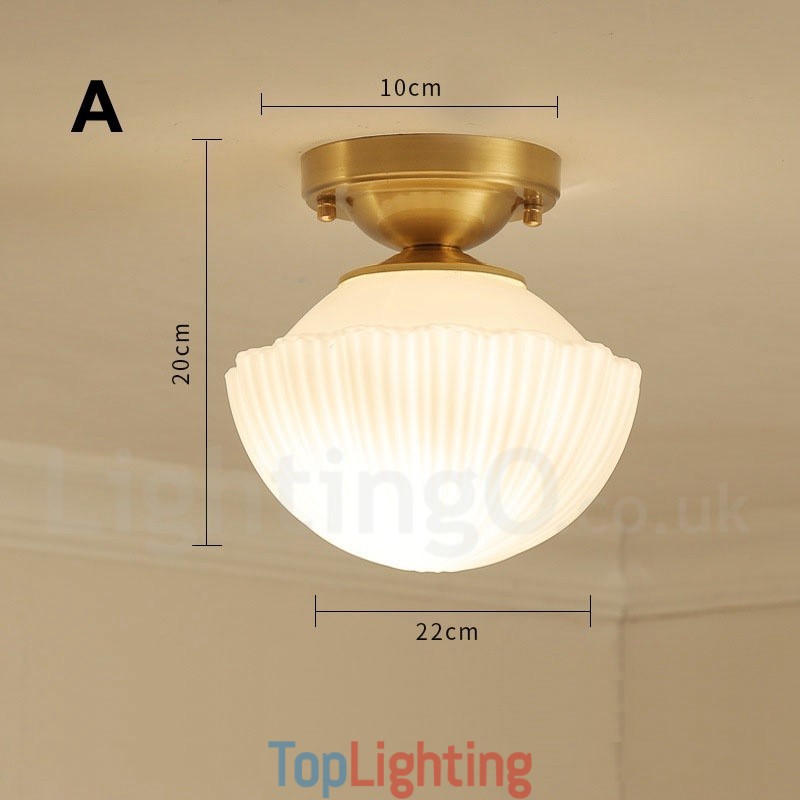 Pure Brass Rustic Lodge Nordic Style Flush Mount Ceiling Lights with Glass Shade