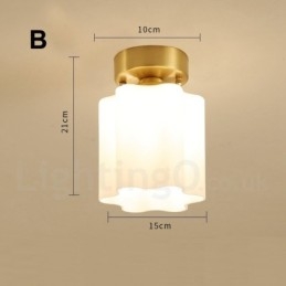 Pure Brass Rustic Lodge Nordic Style Flush Mount Ceiling Lights with Glass Shade