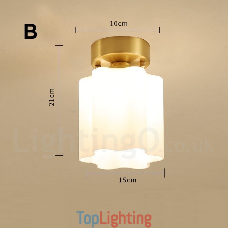 Pure Brass Rustic Lodge Nordic Style Flush Mount Ceiling Lights with Glass Shade