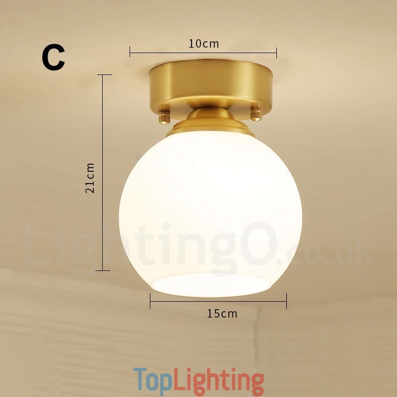 Pure Brass Rustic Lodge Nordic Style Flush Mount Ceiling Lights with Glass Shade