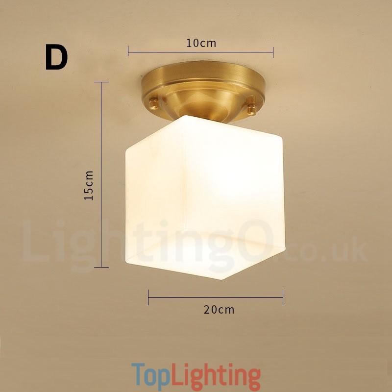 Pure Brass Rustic Lodge Nordic Style Flush Mount Ceiling Lights with Glass Shade
