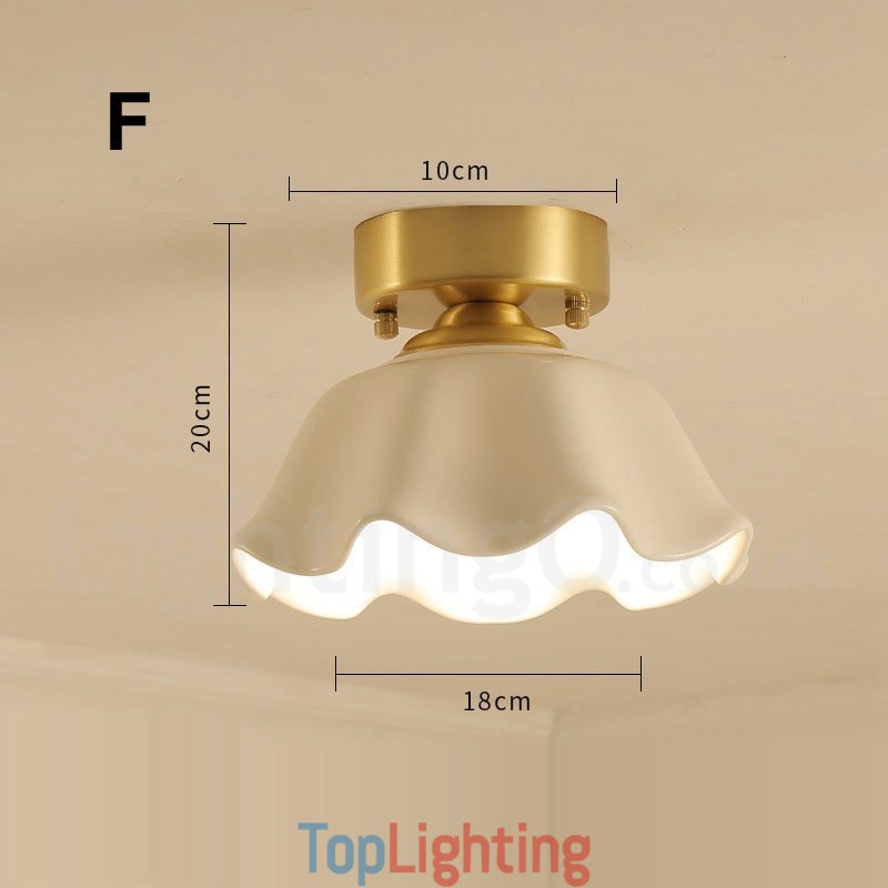 Pure Brass Rustic Lodge Nordic Style Flush Mount Ceiling Lights with Glass Shade