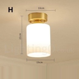 Pure Brass Rustic Lodge Nordic Style Flush Mount Ceiling Lights with Glass Shade