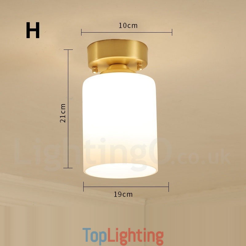 Pure Brass Rustic Lodge Nordic Style Flush Mount Ceiling Lights with Glass Shade