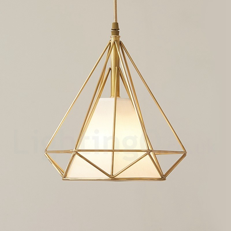 Pure Brass Rustic Lodge Nordic Style Pendant Light with Fabric Shade