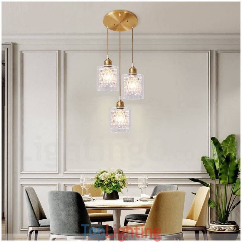 Pure Brass Rustic Lodge Nordic Style Pendant Light with Glass Shade