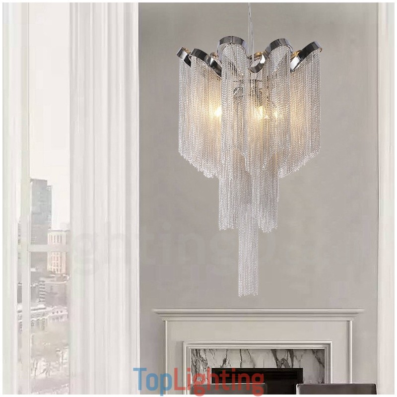 Aluminum Tassels Chandelier Designer Pendant Light Silver Colour