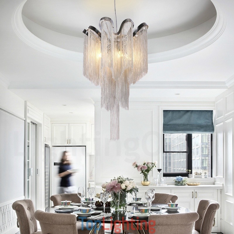 Aluminum Tassels Chandelier Designer Pendant Light Silver Colour