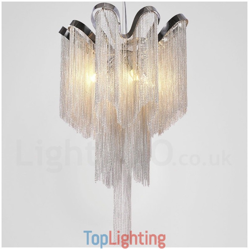 Aluminum Tassels Chandelier Designer Pendant Light Silver Colour