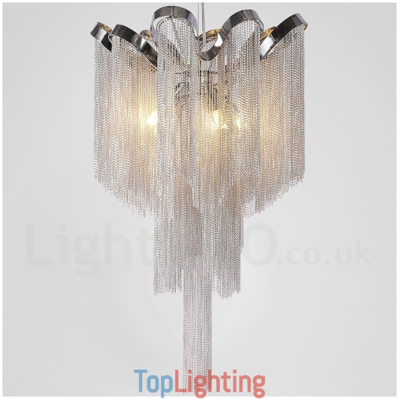 Aluminum Tassels Chandelier Designer Pendant Light Silver Colour