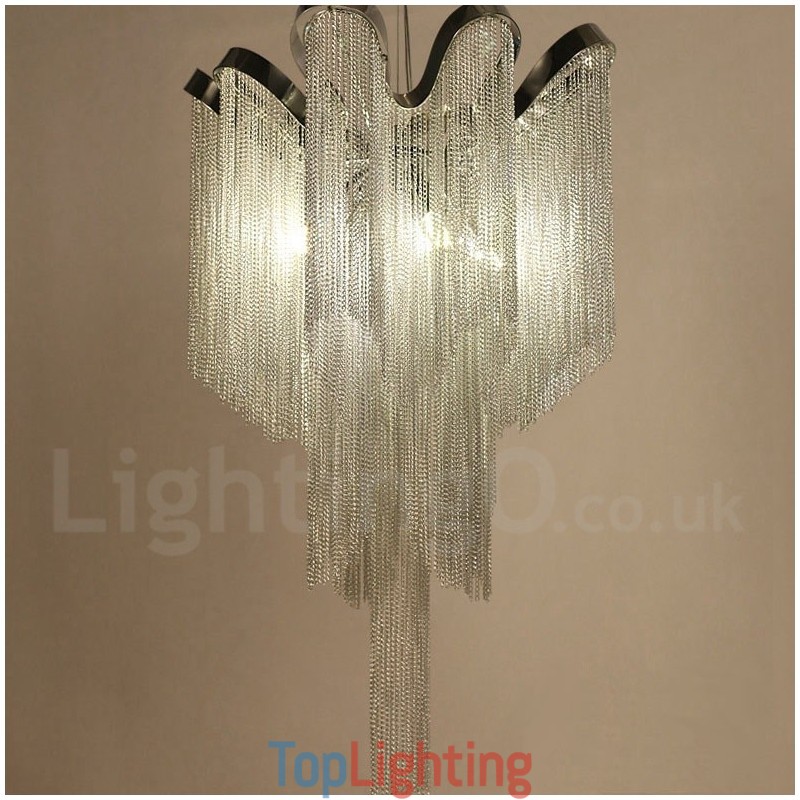 Aluminum Tassels Chandelier Designer Pendant Light Silver Colour