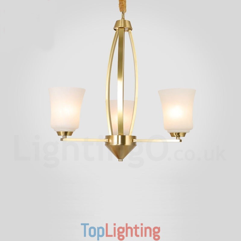 3 Light Pure Brass Large Luxurious Rustic Retro Vintage Brass Pendant Chandelier with Glass Shades