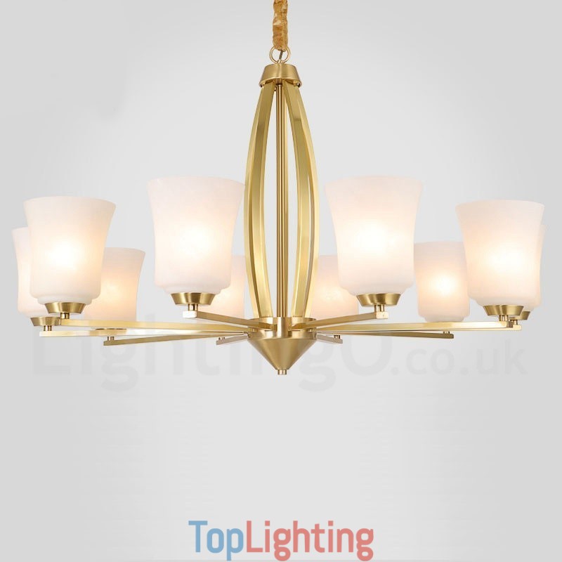Retro Vintage Brass Pendant Chandelier with Glass Shades