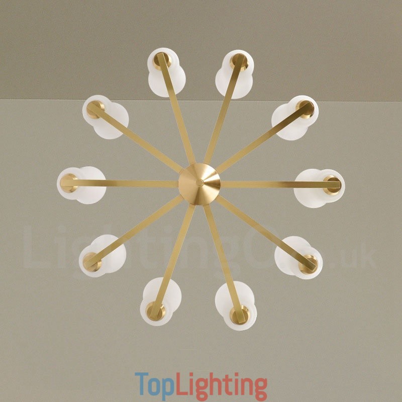 Retro Vintage Brass Pendant Chandelier with Glass Shades