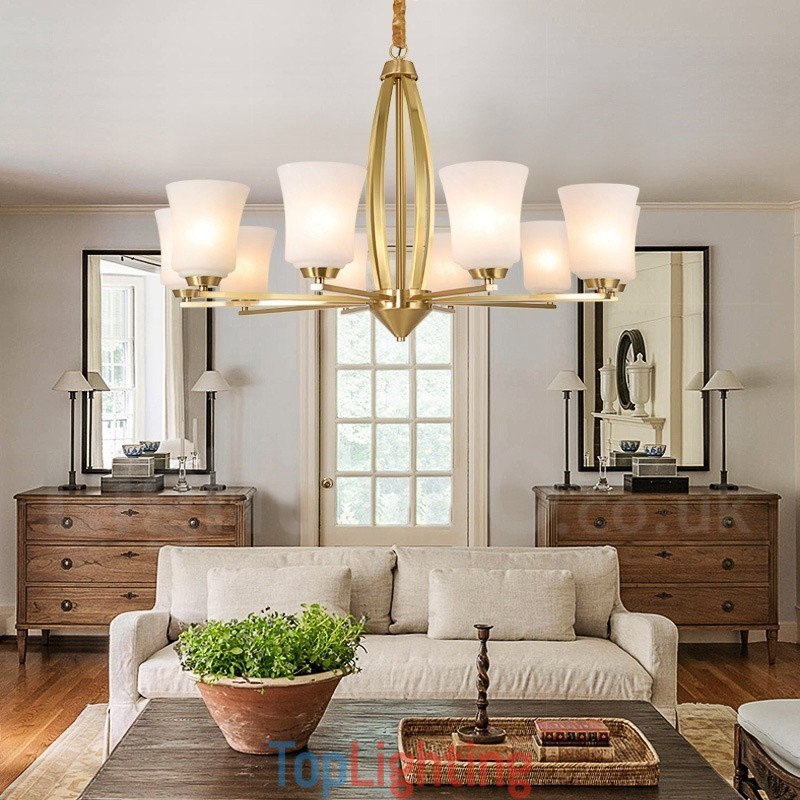 Retro Vintage Brass Pendant Chandelier with Glass Shades