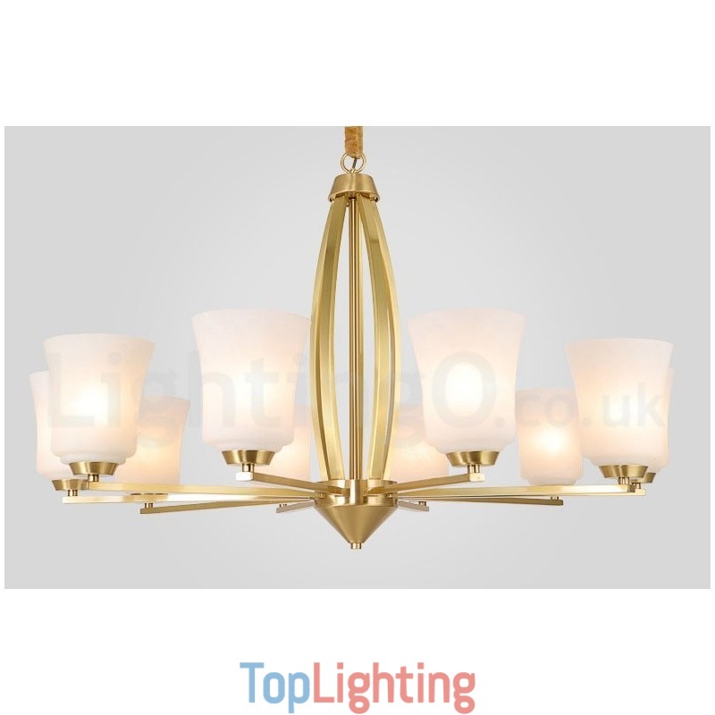 Retro Vintage Brass Pendant Chandelier with Glass Shades