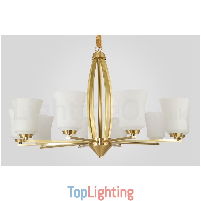 Retro Vintage Brass Pendant Chandelier with Glass Shades