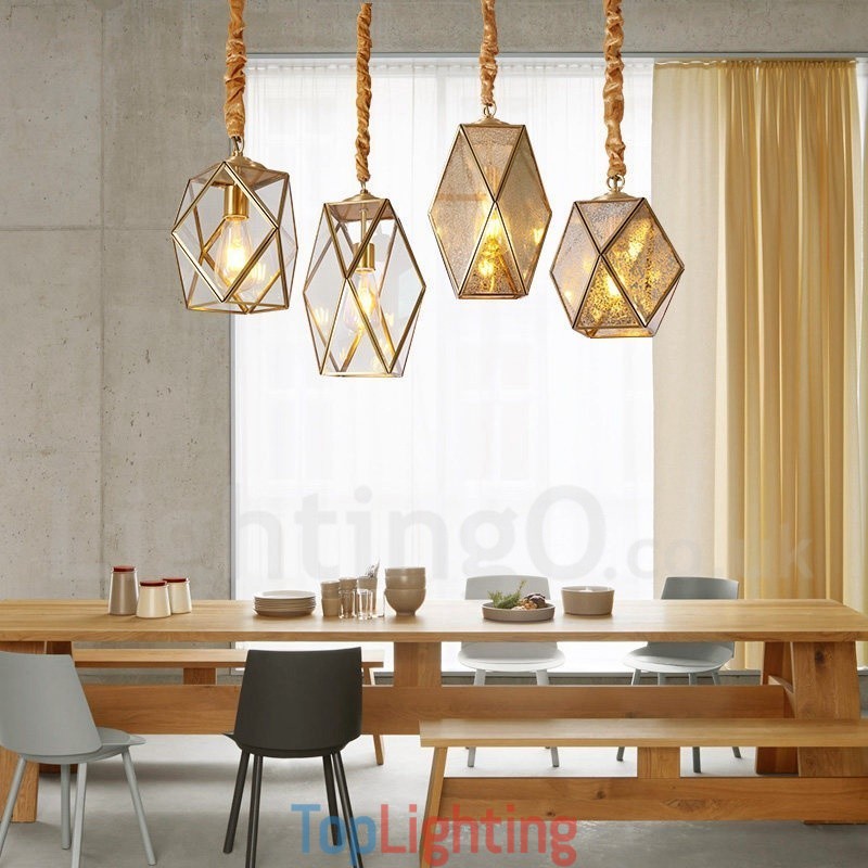 Pure Brass Rustic Lodge Nordic Style Pendant Light with Glass Shade