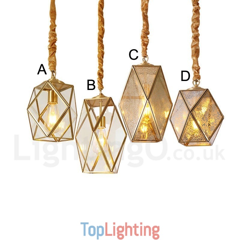 Pure Brass Rustic Lodge Nordic Style Pendant Light with Glass Shade