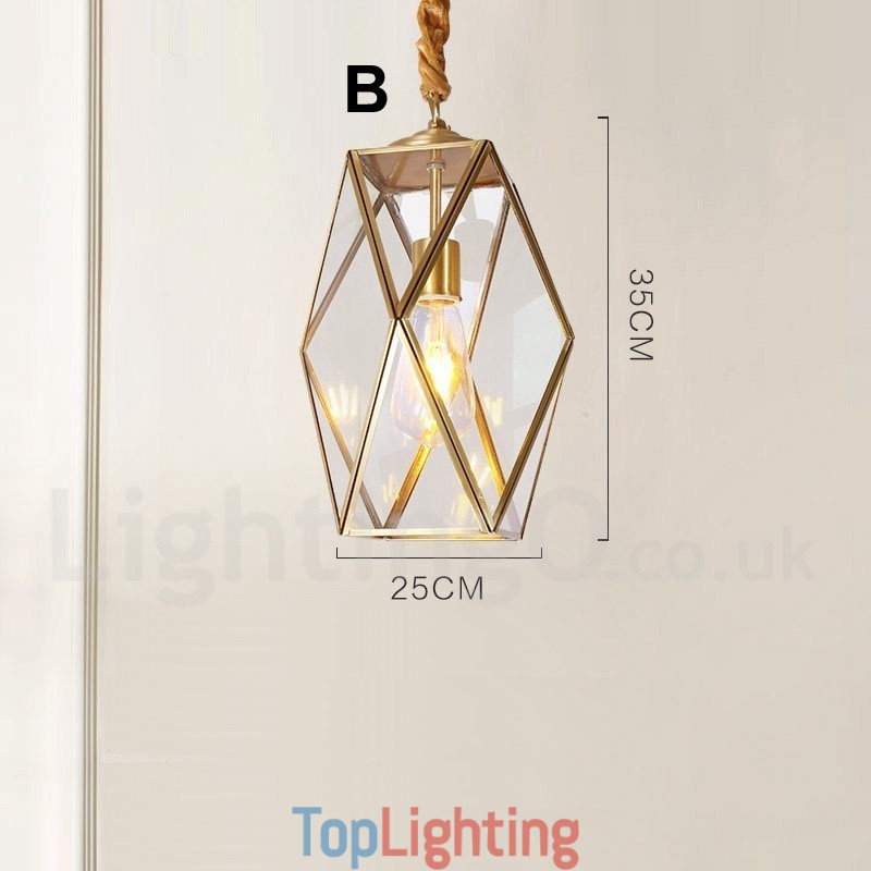 Pure Brass Rustic Lodge Nordic Style Pendant Light with Glass Shade