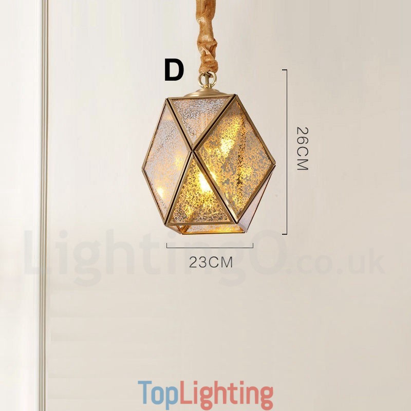 Pure Brass Rustic Lodge Nordic Style Pendant Light with Glass Shade