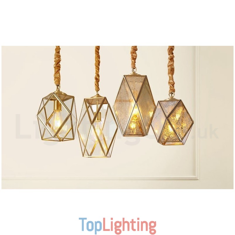 Pure Brass Rustic Lodge Nordic Style Pendant Light with Glass Shade