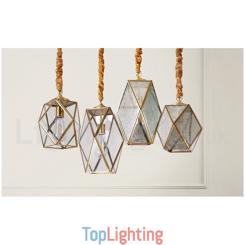 Pure Brass Rustic Lodge Nordic Style Pendant Light with Glass Shade