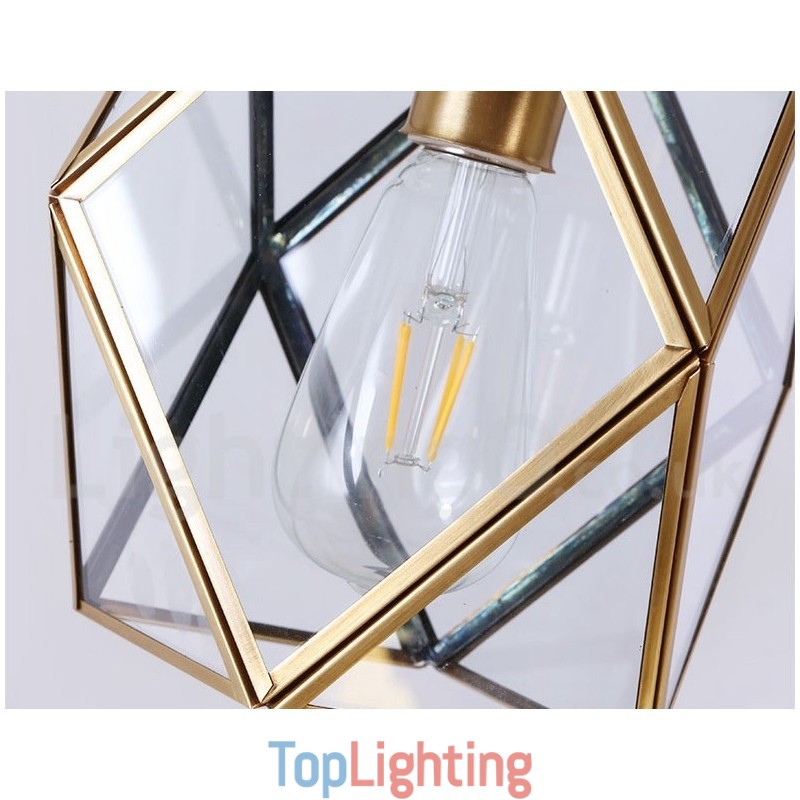 Pure Brass Rustic Lodge Nordic Style Pendant Light with Glass Shade