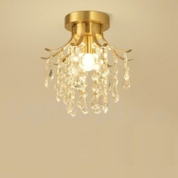 Pure Brass Rustic Lodge Nordic Style Flush Mount Crystal Ceiling Lights