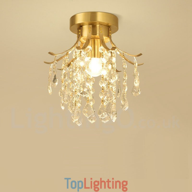 Pure Brass Rustic Lodge Nordic Style Flush Mount Crystal Ceiling Lights