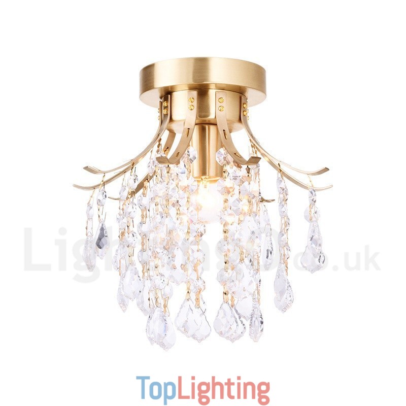 Pure Brass Rustic Lodge Nordic Style Flush Mount Crystal Ceiling Lights