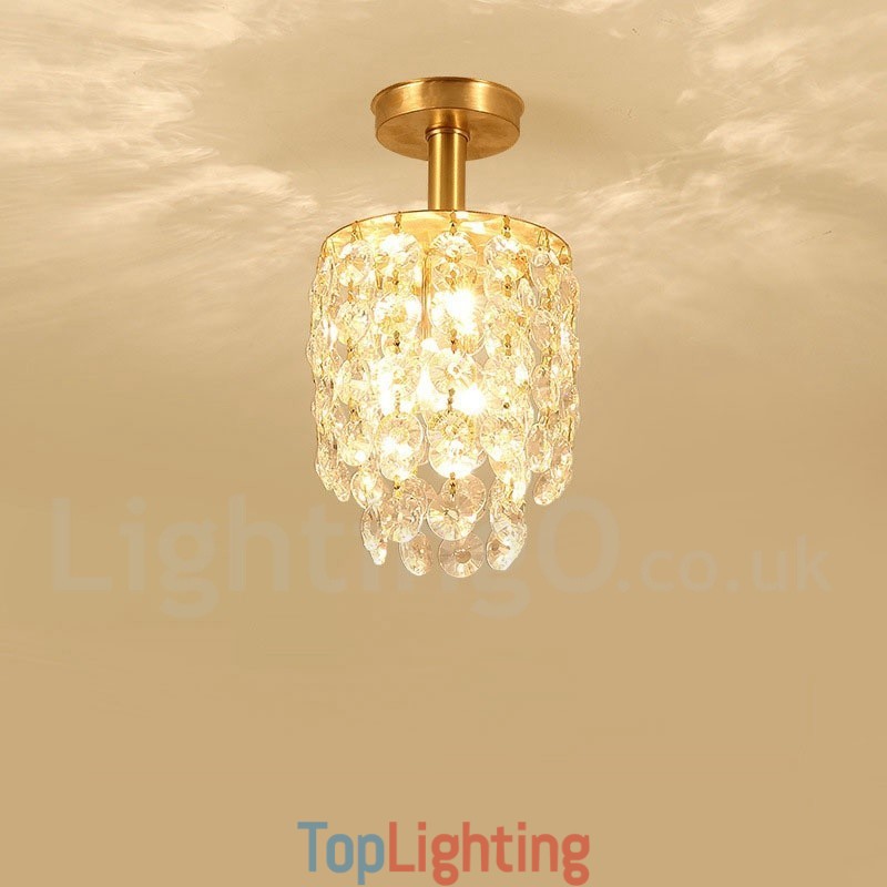 Pure Brass Rustic Lodge Nordic Style Flush Mount Crystal Ceiling Lights