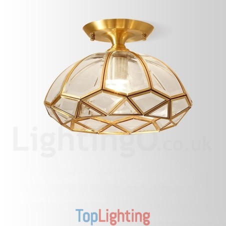 Pure Brass Rustic Lodge Nordic Style Flush Mount Ceiling Light with Glass Shade Pure Brass Rustic Lodge Nordic Style Flush Mount Ceiling Light with Glass Shade